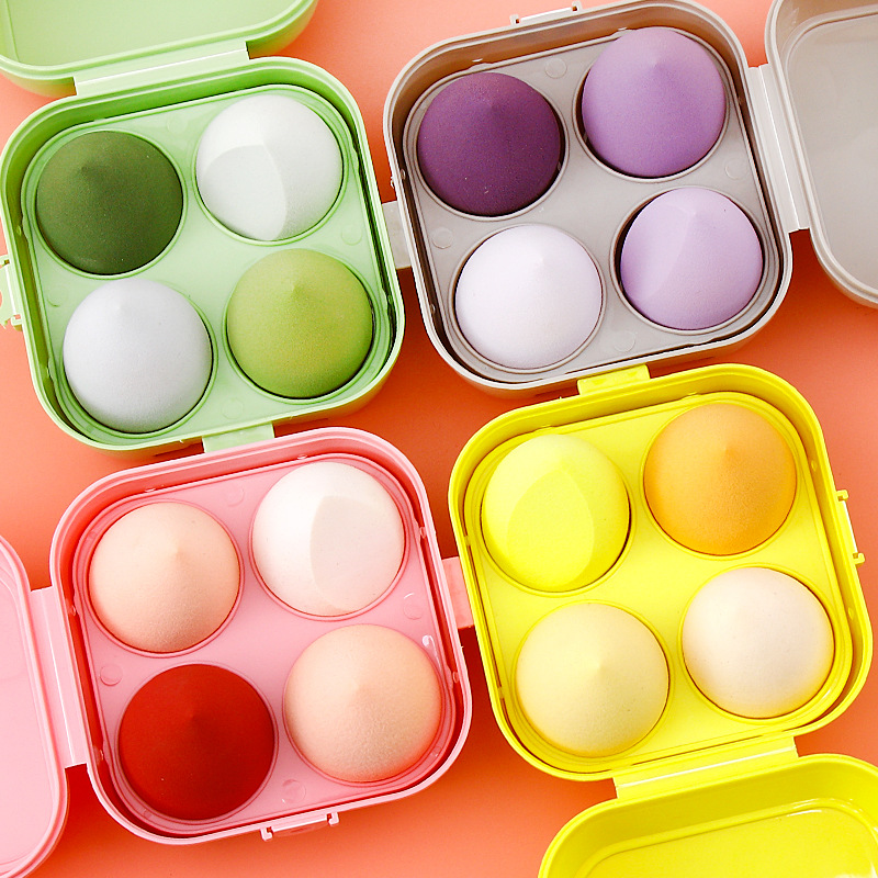 새로운 아름다운 계란 세트 조롱박 물방울 퍼프 메이크업 퍼프 세트 다채로운 쿠션 화장품 스폰지 계란 도구 습식 및 건식 사용, 4 개